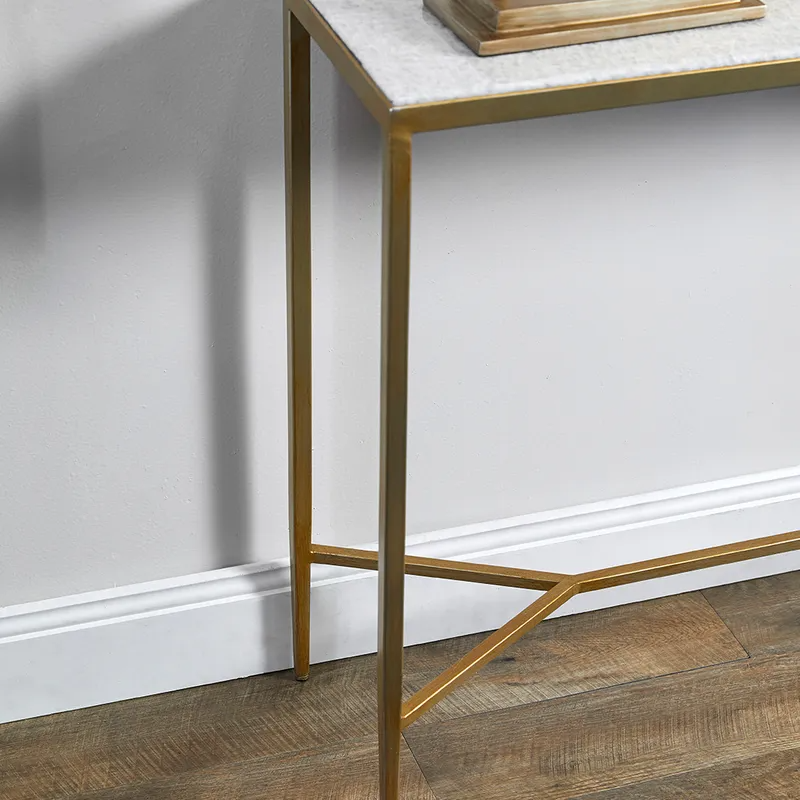 Chloe Stone Console Table Small Antique Gold, 90cm W x 30cm D x 80cm H (RRP $1265) - Image 4