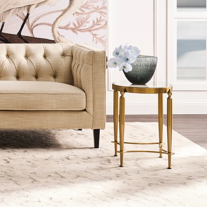 Jak Glass Side Table Gold, 49cm Dia x 56cm H (RRP $1199) - Image 4