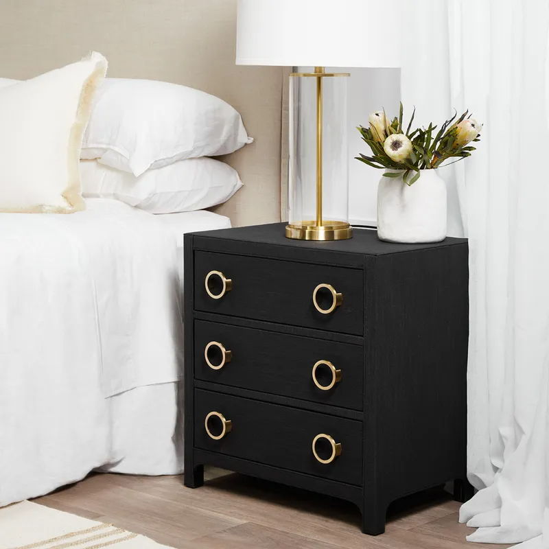 Astley Upholstered Bedside Table Charcoal Linen, 62cm W x 40cm D x 66cm H (RRP $2167) - Image 4