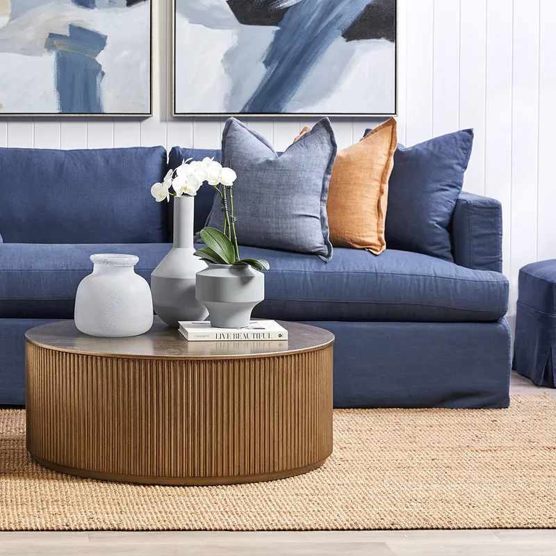 Nomad Round Coffee Table Antique Gold, 90cm Dia x 36cm H (RRP $1749) - Image 3
