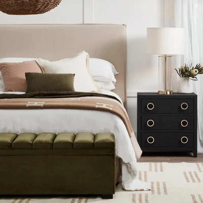 Brighton Slip Cover Queen Bedhead w Valance Natural Linen, 165cm W x 8cm D x 140cm H (RRP $1529) - Image 2