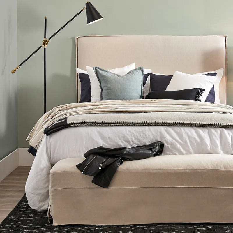Brighton Slip Cover Queen Bedhead w Valance Natural Linen, 165cm W x 8cm D x 140cm H (RRP $1529) - Image 4