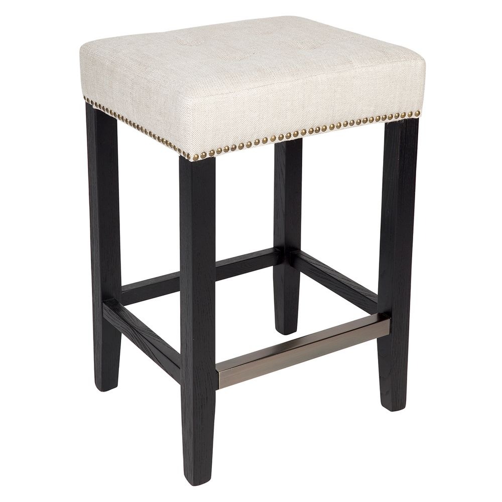 Canyon Black Kitchen Stool Natural Linen, 38cm Dia x 65cm H (RRP $583) - Image 4