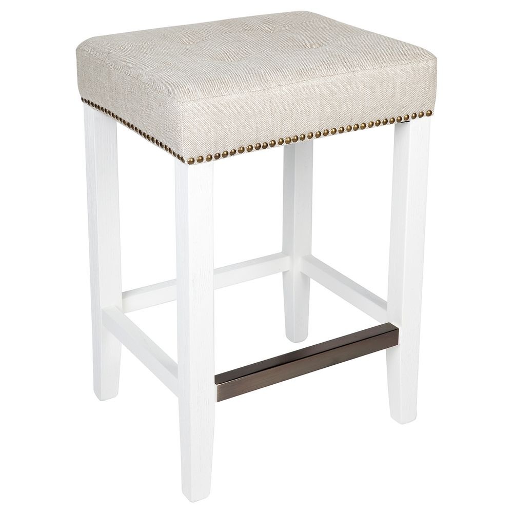 Canyon White Kitchen Stool Natural Linen, 40cm Dia x 66cm H (RRP $583) - Image 2