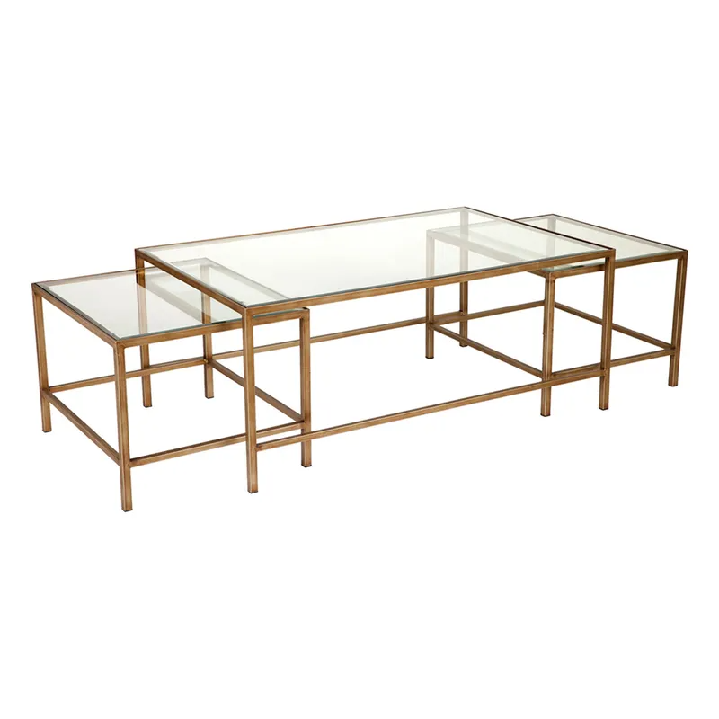 Cocktail Glass Nesting Coffee Table Antique Gold, 112cm W x 71cm D x 46cm H (RRP $1309) - Image 2