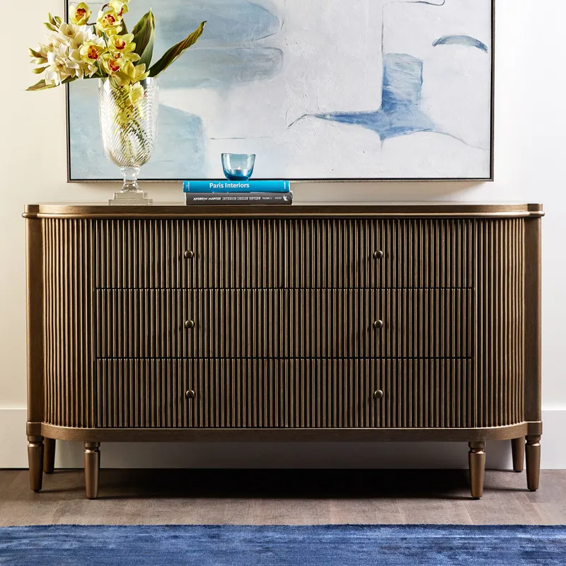 Arielle 6 Drawer Chest Antique Gold, 160cm W x 42cm D x 88cm H (RRP $3839) - Image 2