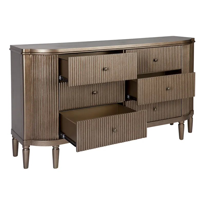 Arielle 6 Drawer Chest Antique Gold, 160cm W x 42cm D x 88cm H (RRP $3839) - Image 5