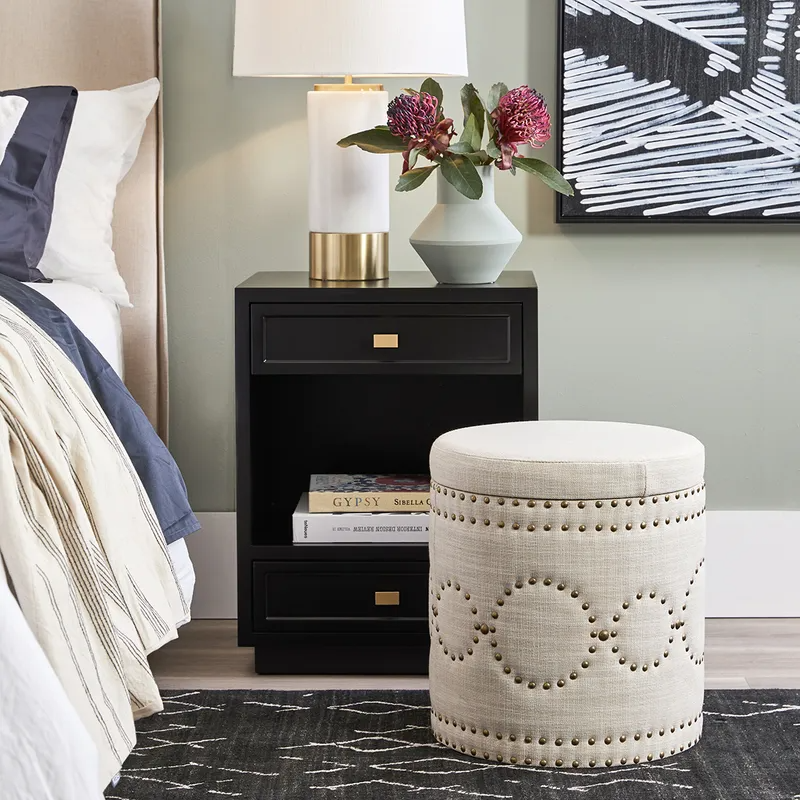 Logan Bedside Table Black, 50cm W x 40cm D x 65cm H (RRP $913) - Image 2