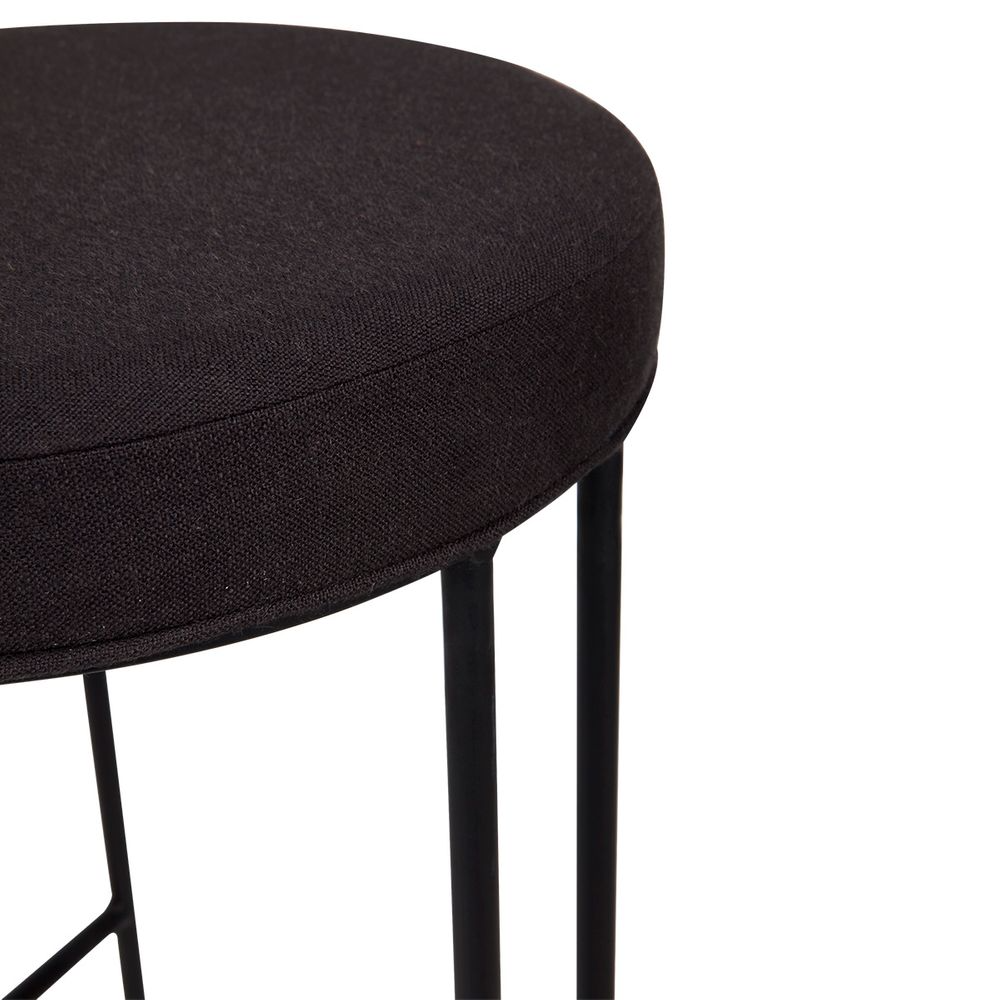 Blackley Black Iron Kitchen Stool Black Linen, 40cm Dia x 66cm H (RRP $319) - Image 4