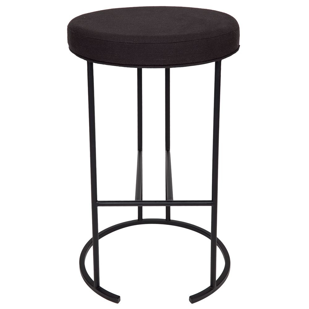 Blackley Black Iron Kitchen Stool Black Linen, 40cm Dia x 66cm H (RRP $319) - Image 3