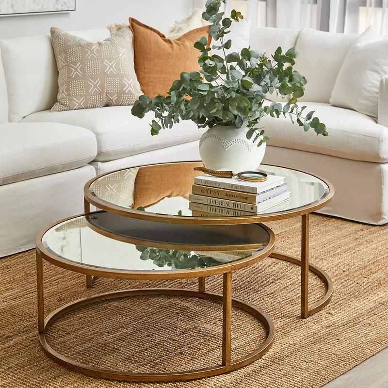 Serene Nesting Coffee Tables Antique Gold, 95cm Dia x 40cm H (RRP $2277) - Image 2