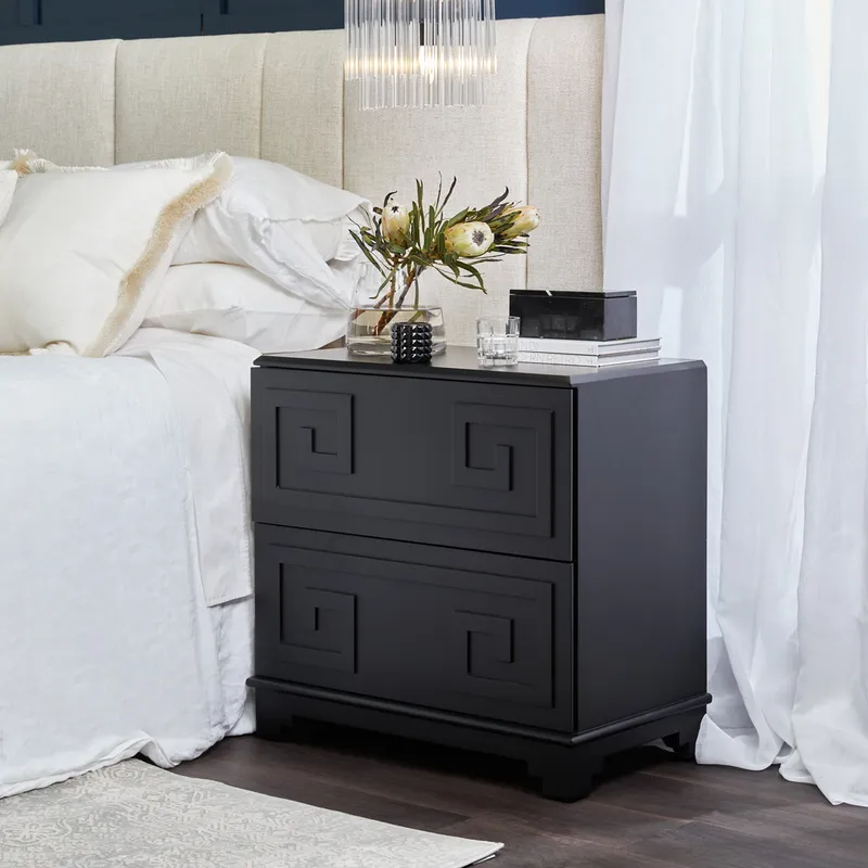 Greek Key Bedside Table Black, 70cm W x 40cm D x 69cm H (RRP $1089) - Image 4