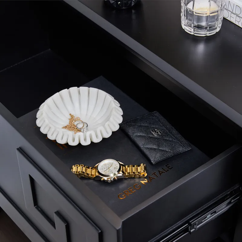 Greek Key Bedside Table Black, 70cm W x 40cm D x 69cm H (RRP $1089) - Image 6