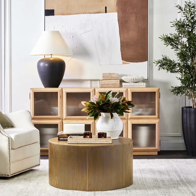 Chadwick Coffee Table Brass, 80cm Dia x 40cm H (RRP $2541) - Image 2