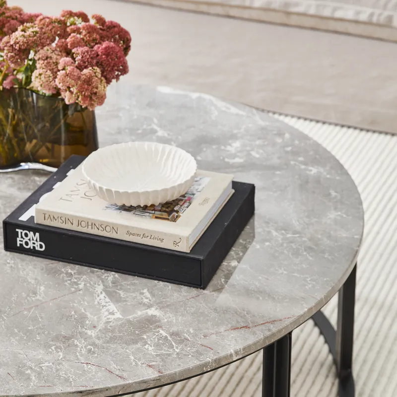 Bowie Marble Coffee Table Large Grey, 120cm Dia x 38cm H (RRP $3509) - Image 2