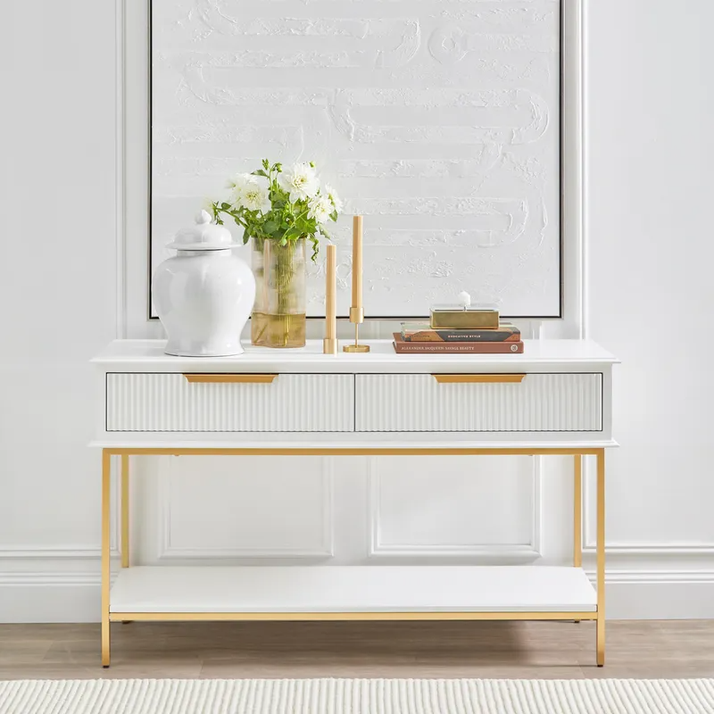 Aimee Console Table Small White, 140cm W x 45cm D x 81cm H (RRP $1881) - Image 4