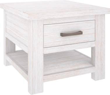 CLEARANCE SALE "Seaforth" Solid Hardwood Timber 1 Drawer Side Table Whitewash, 65cmL x 65cmW x 55cmH (RRP $499) - Image 2