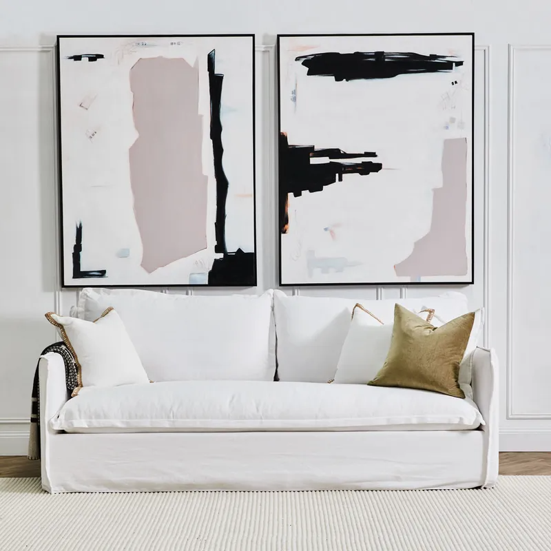 Cove 3 Seater Slip Cover Sofa White Linen, 220cm W x 107cm D x 86cm H (RRP $5049) - Image 2