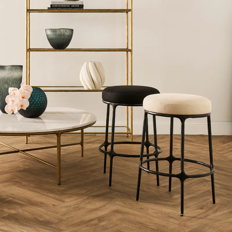 Heston Black Kitchen Stool Natural Linen, 40cm W x 40cm D x 65cm H (RRP $1089) - Image 2