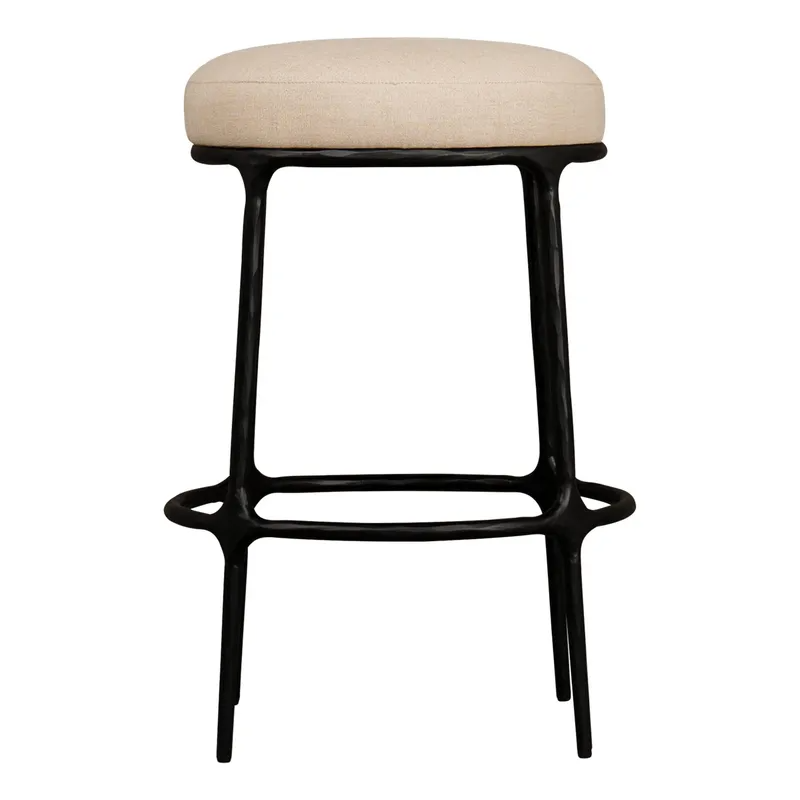 Heston Black Kitchen Stool Natural Linen, 40cm W x 40cm D x 65cm H (RRP $1089) - Image 3