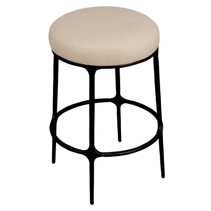 Heston Black Kitchen Stool Natural Linen, 40cm W x 40cm D x 65cm H (RRP $1089) - Image 4