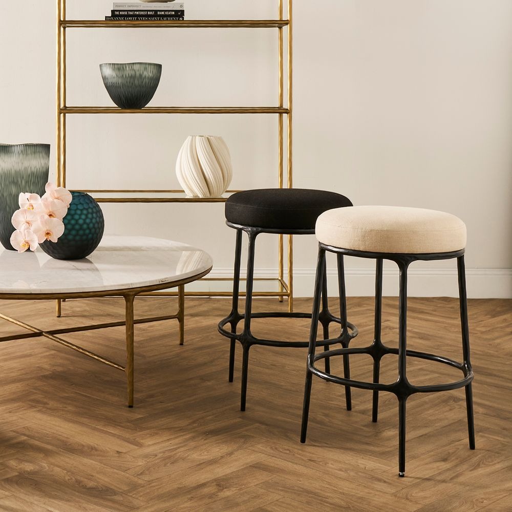 Heston Black Kitchen Stool Black Linen, 59cm W x 46.5cm D x 99cm H (RRP $1089) - Image 2