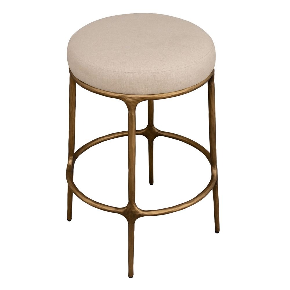 Heston Brass Kitchen Stool Natural Linen, 57.50cm W x 45cm D x 75cm H (RRP $1089) - Image 3