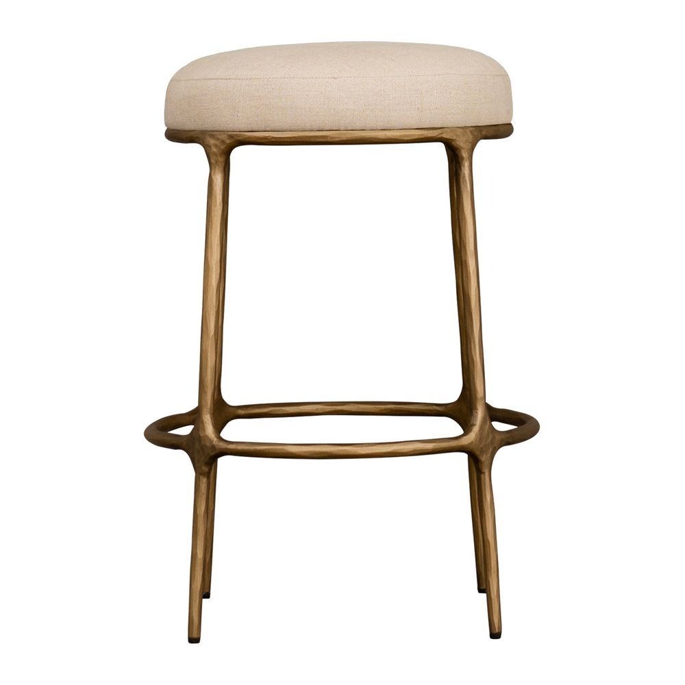 Heston Brass Kitchen Stool Natural Linen, 57.50cm W x 45cm D x 75cm H (RRP $1089) - Image 4