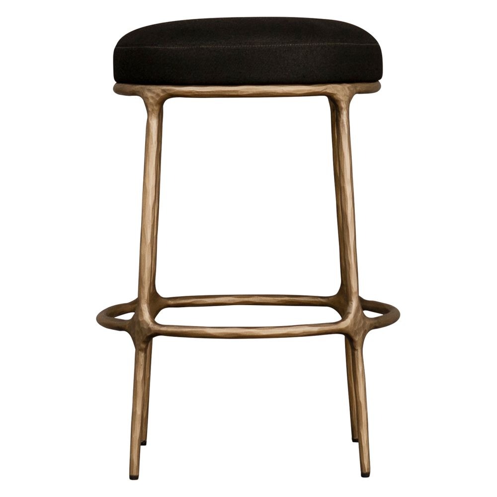 Heston Brass Kitchen Stool Black Linen, 49cm W x 49cm D x 71cm H (RRP $1089) - Image 3