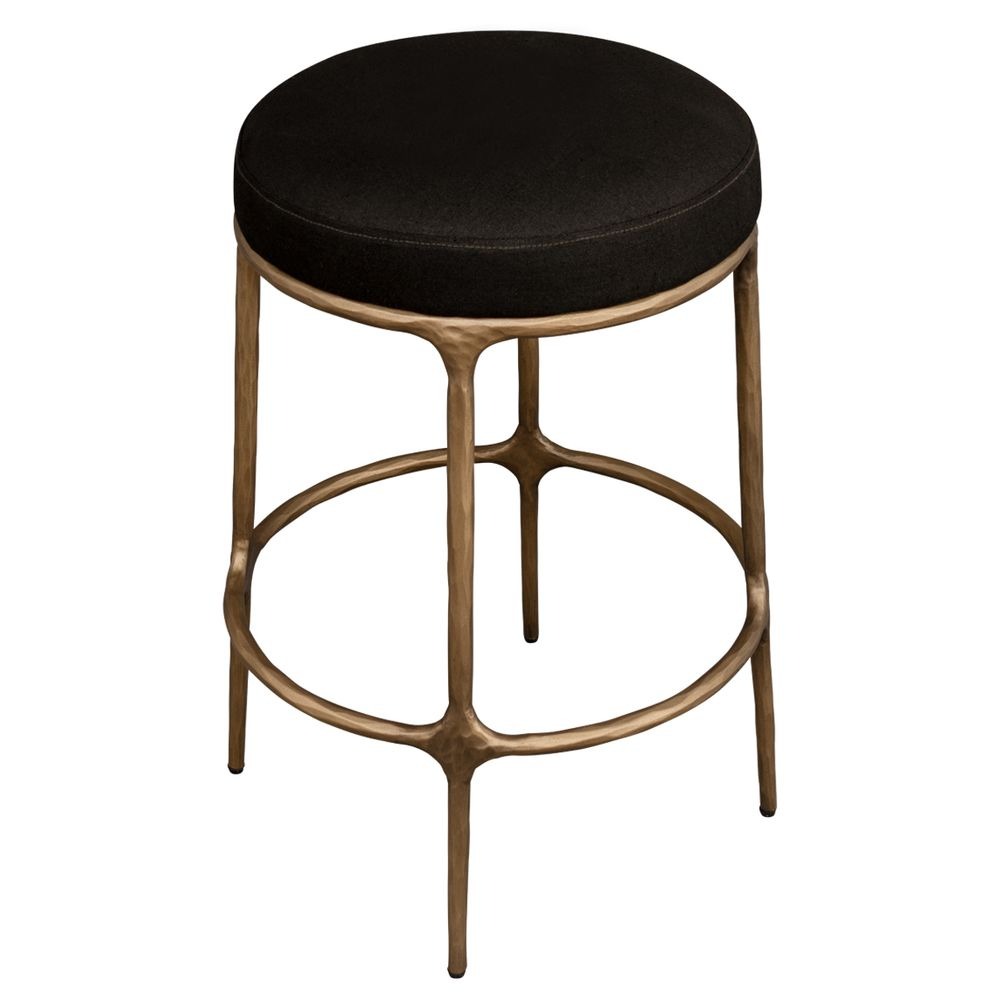 Heston Brass Kitchen Stool Black Linen, 49cm W x 49cm D x 71cm H (RRP $1089) - Image 4