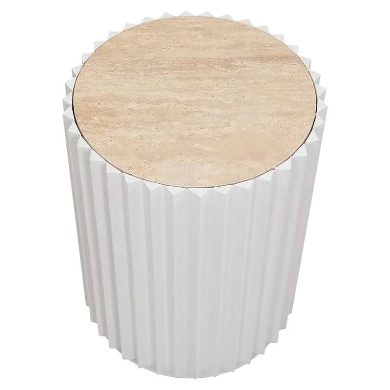 Carter Travertine Side Table White, 39.5cm W x 39.5cm D x 53cm H (RRP $561) - Image 4