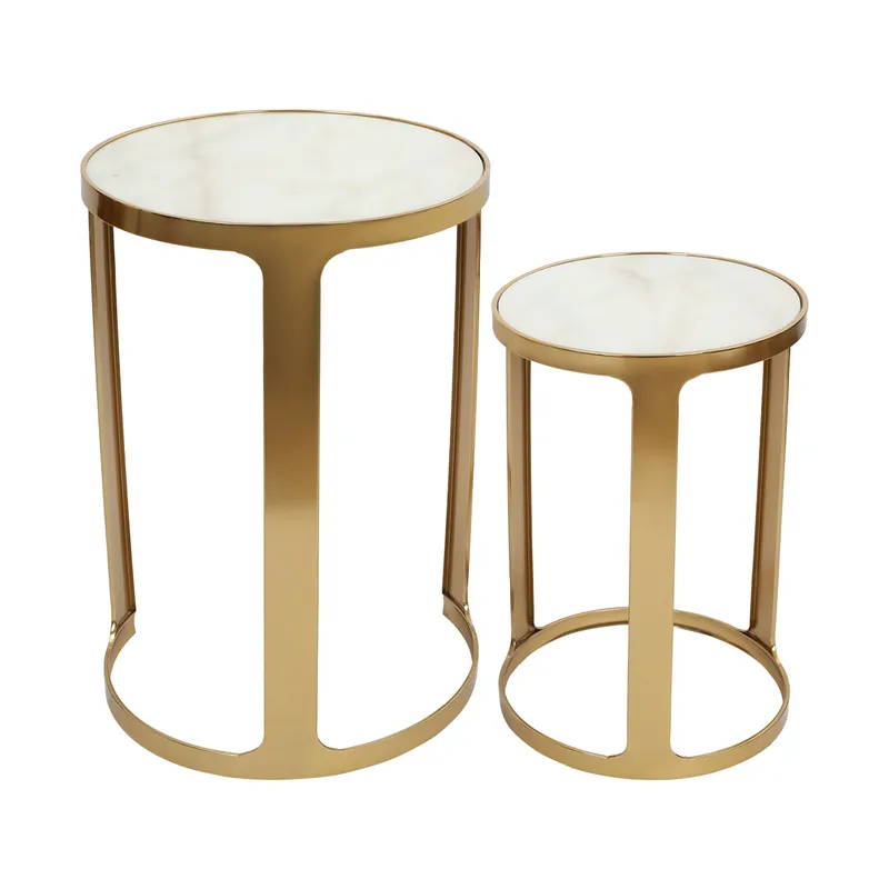 Isabelle Marble Nesting Side Tables Gold, 48.5cm W x 48.5cm D x 68.5cm H (RRP $803) - Image 3