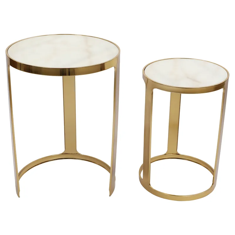 Isabelle Marble Nesting Side Tables Gold, 48.5cm W x 48.5cm D x 68.5cm H (RRP $803) - Image 4