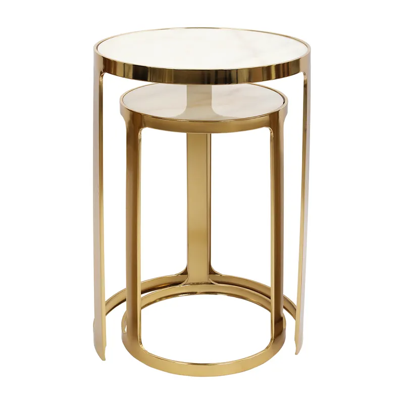Isabelle Marble Nesting Side Tables Gold, 48.5cm W x 48.5cm D x 68.5cm H (RRP $803) - Image 5