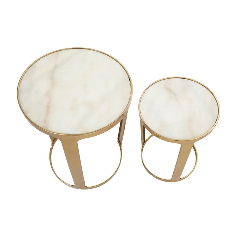 Isabelle Marble Nesting Side Tables Gold, 48.5cm W x 48.5cm D x 68.5cm H (RRP $803) - Image 6