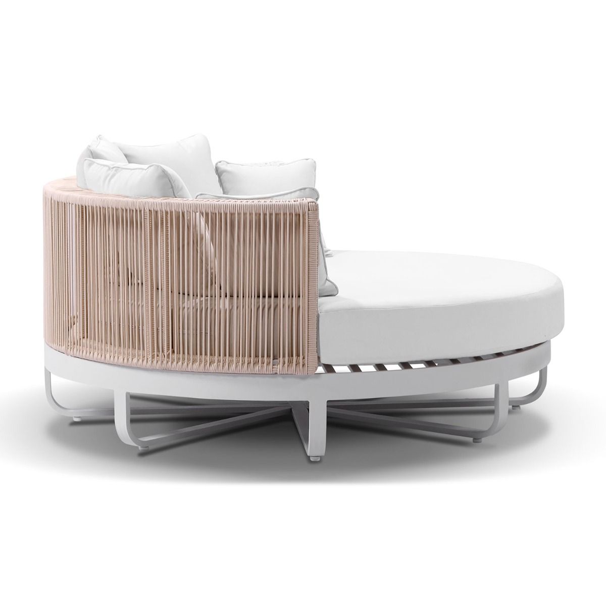 "Coolum" Hamptons Style Outdoor Aluminium Round Daybed in White with Cream Rope, L160cm x D160cm x H74cm - Image 3