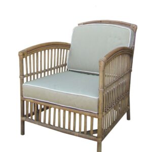 "Alfresco" Armchair Rattan Lounge in Natural with Taupe Cushions White Piping, 82cmL x 68cmW x 86cmH (RRP $799)