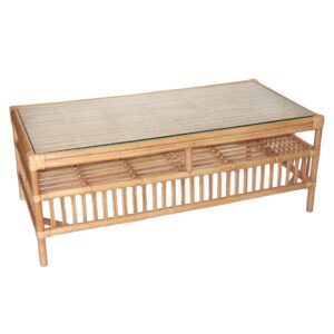 "Alfresco" Rattan Coffee Table with Tempered Glass Natural, 120cmL x 60cmW x 45cmH (RRP $799)