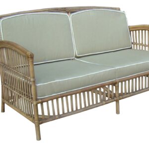 "Alfresco" Hamptons Style 2.5 Seater Rattan Cane Lounge Natural Taupe Cushions White Piping, 156cmL x 68cmW x 86cmH (RRP $1499)