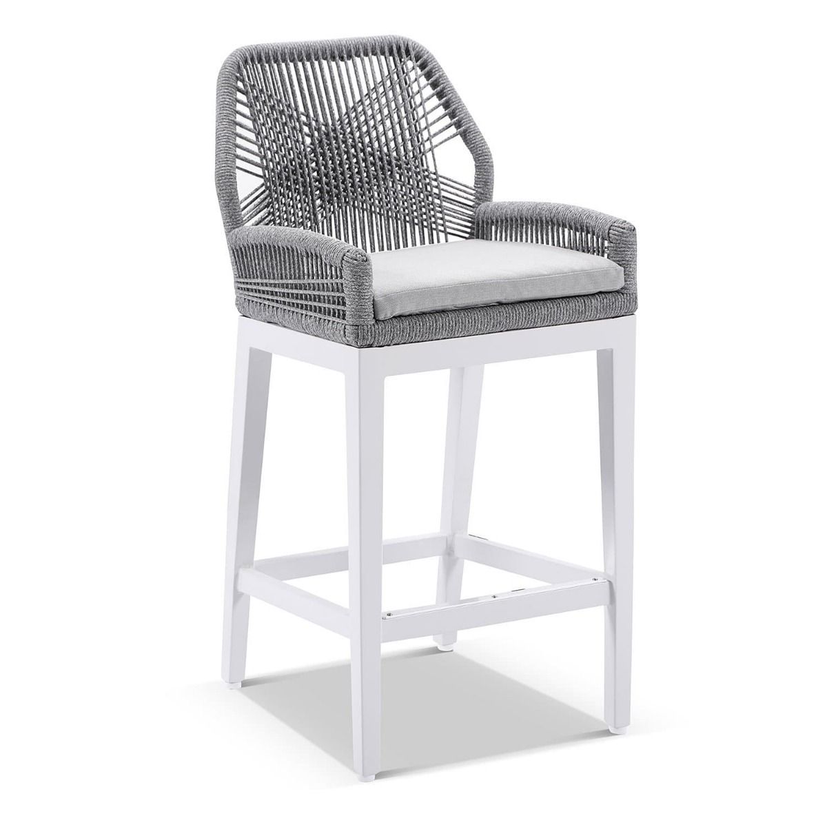 "Hawaii" Hamptons Style Aluminium 1.5m Bar Table with 6 Oahu Grey Rope Bar Stools, White - Image 2