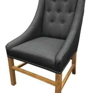 "Hudson" Hampton Style Linen Fabric Upholstered Dining Chair Wings Studs, Black (RRP $599)
