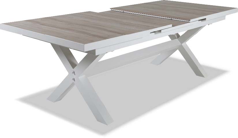 "Positano" Resort Style Outdoor Tile Top Aluminium Extension Dining Table White, 207cm - 267cmL x 105cmW x 75cmH (RRP $2499) - Image 2