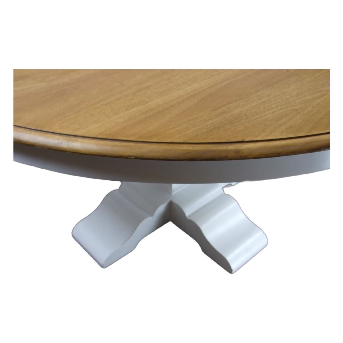 "Hamilton" Hamptons Style Solid Hardwood Timber 150cm Round Dining Table, Oak Top with White Base (RRP $2999) - Image 3