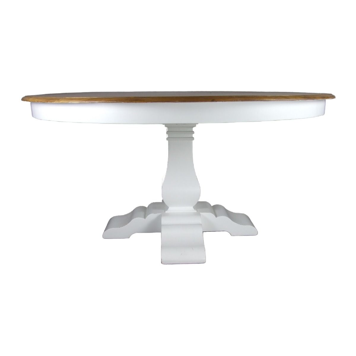 "Hamilton" Hamptons Style Solid Hardwood Timber 150cm Round Dining Table, Oak Top with White Base (RRP $2999) - Image 2