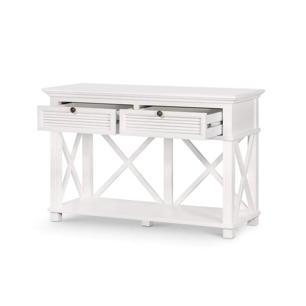 West Beach 2 Drawer Hamptons 130cm Console White, L 50cm W 130cm H 85cm (RRP $1299) - Image 7