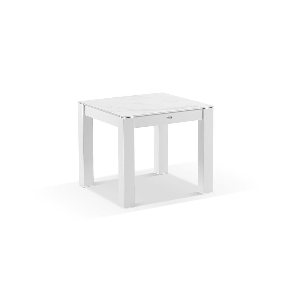 "Montego Bay" Hamptons Style Outdoor Aluminium Square 5 Piece Dining Table Set, White with Olefin Hamptons Grey Cushions - Image 3