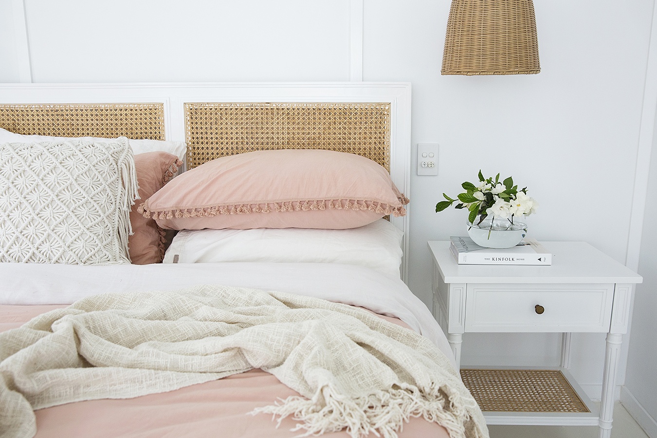Hamilton Cane Bedhead Queen Size White, Width 153cm × Height 122cm x Depth 4cm - Image 2