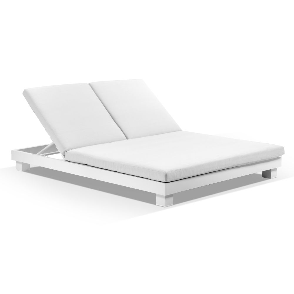 "Hawaii" Resort Style Aluminium Double Sun Lounge in White with Sunbrella Canvas Cushions (RRP $3499) - Image 2