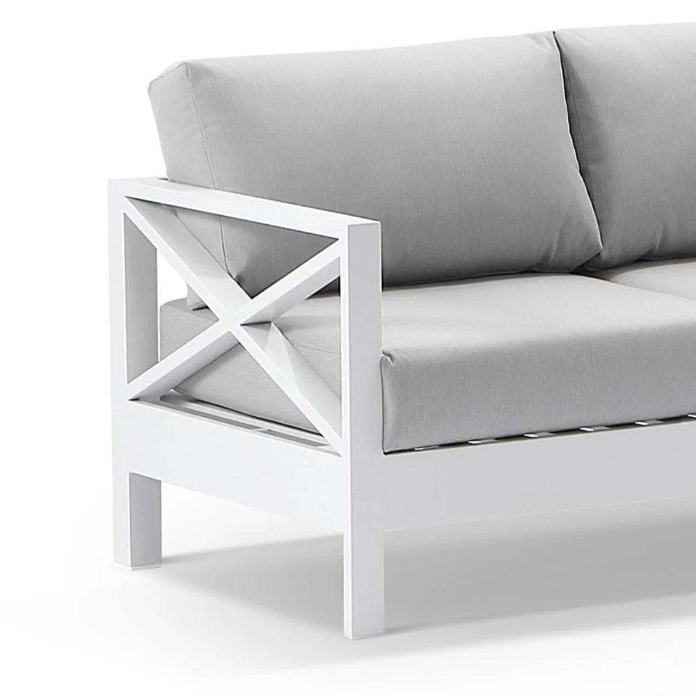 "Montego Bay" Hamptons Style Outdoor Aluminium Modular Corner Lounge Extra Seat, White with Grey Cushions 303cm x 231cm (RRP $5499) - Image 2