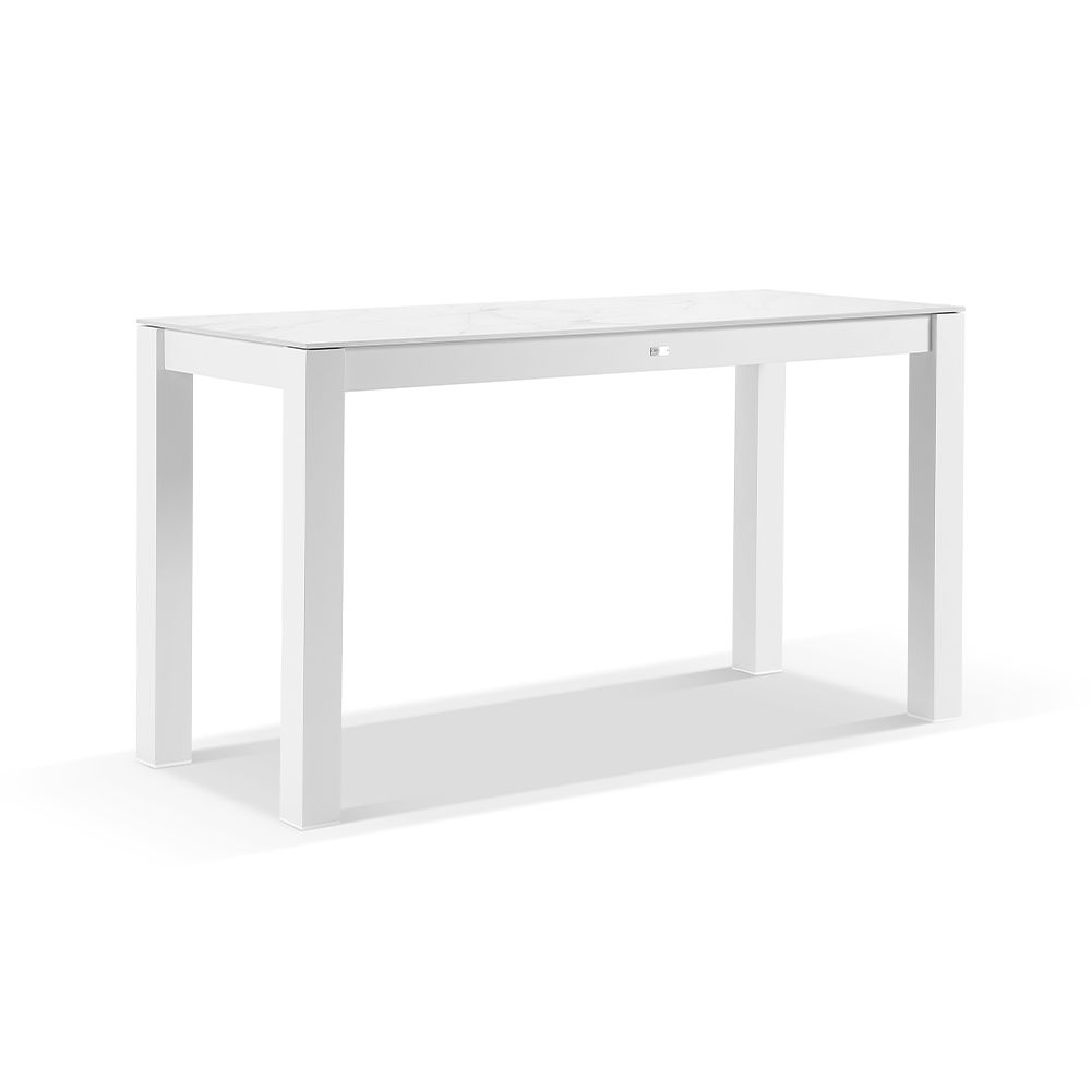 "Montego Bay" Hamptons Style Outdoor White Aluminium Bar Setting 2m Ceramic Top, 6 x Montego Bay Bar Stools with Olefin Grey Cushions - Image 2